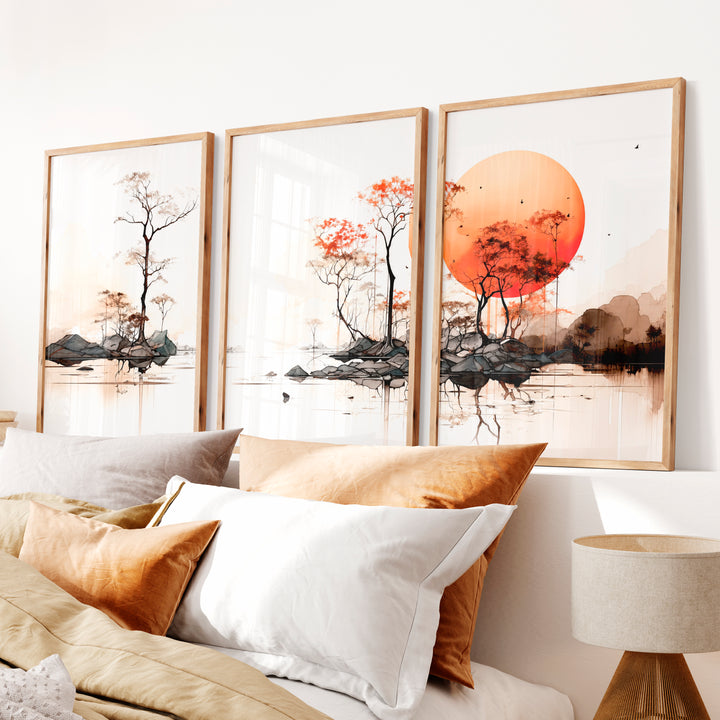 Japanese Art Featuring Birds with Wisteria Blossoms - Natural Wood Framed Poster No Border - Artworksets