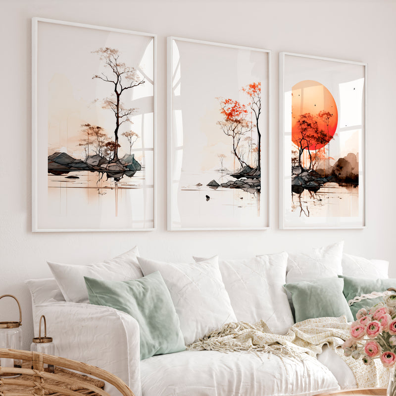 Japanese Art Featuring Birds with Wisteria Blossoms - White Framed Poster with White Border - Artworksets