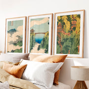 Japanese Art Featuring Black Butterfly and Ink Wash Abstraction- Natural Wood Framed Poster with White Border - Artworksets