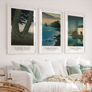 Kawase Hasui japanese art decor with Coast and Rain Prints - White Framed Poster with White Border - Artworksets