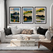 Japanese Art Decor Featuring Pine and Cherry Blossom Landscape - Black Framed Poster with White Border - Artworksets