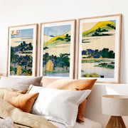 Japanese Art Decor Featuring Pine and Cherry Blossom Landscape- Natural Wood Framed Poster with White Border - Artworksets