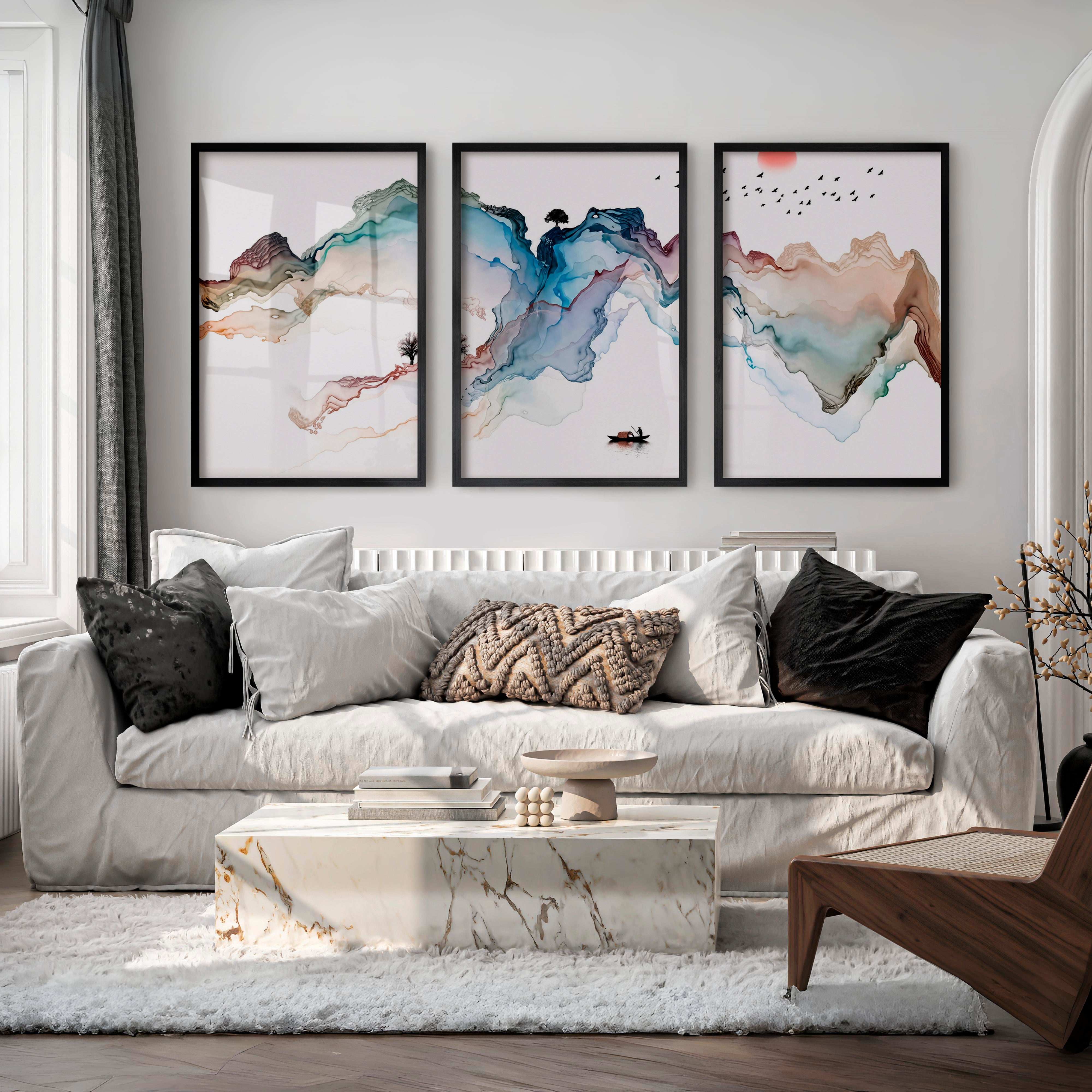Japanese Art Featuring a Fox Swimming Through Waves - Black Framed Poster No Border - Artworksets