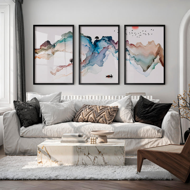 Japanese Art Featuring a Fox Swimming Through Waves - Black Framed Poster No Border - Artworksets