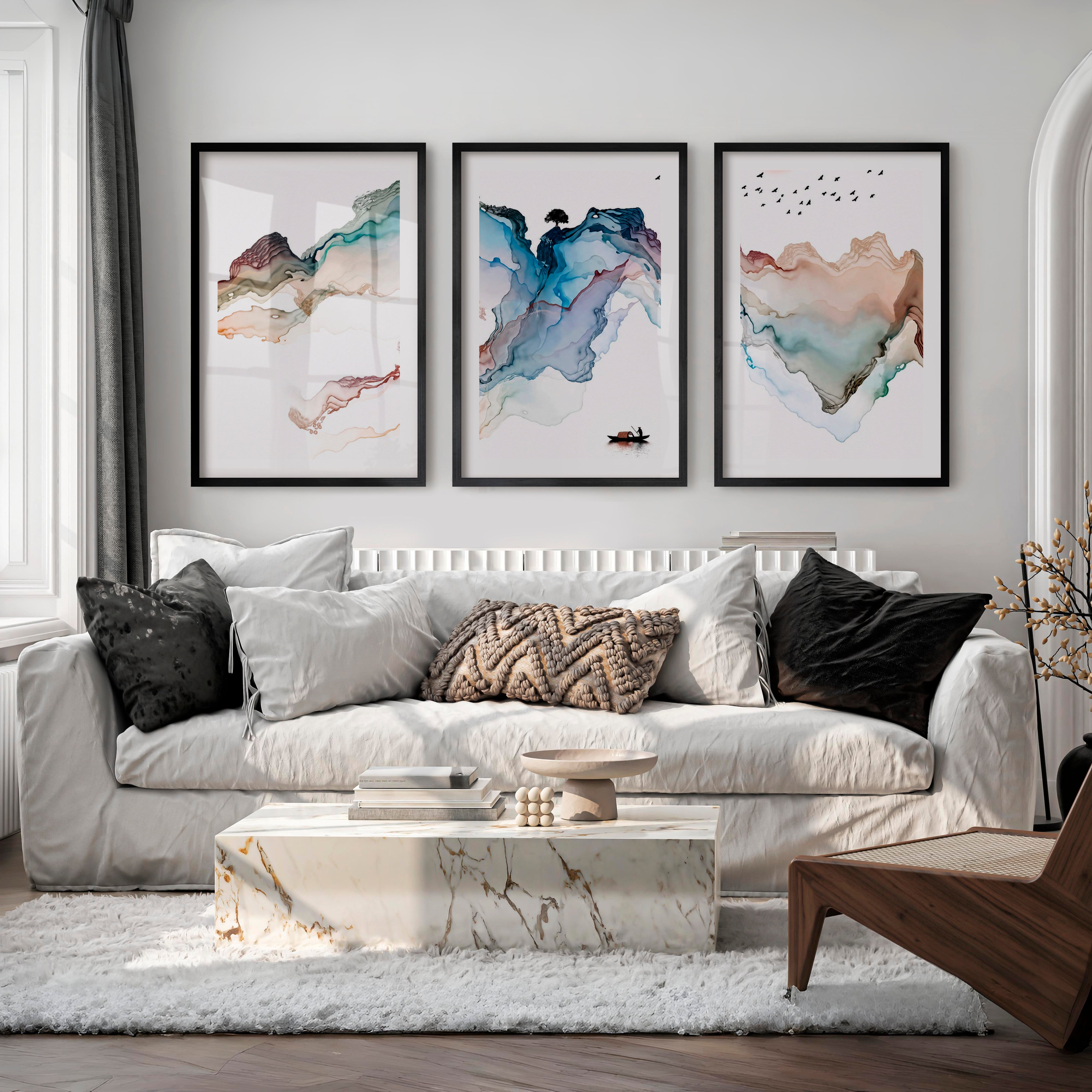 Japanese Art Featuring a Fox Swimming Through Waves - Black Framed Poster with White Border - Artworksets