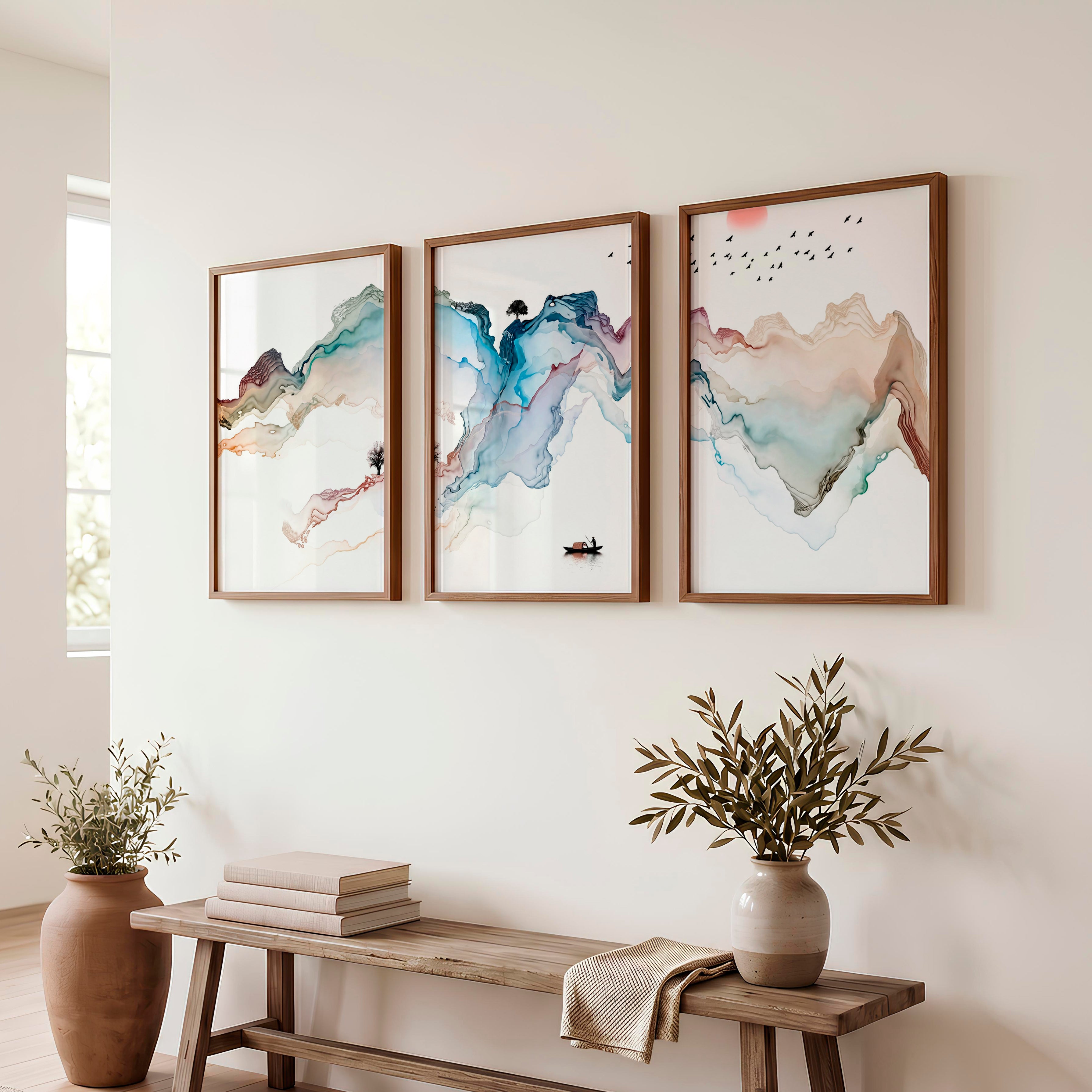 Japanese Art Featuring a Fox Swimming Through Waves - Dark Brown Framed Poster No Border - Artworksets