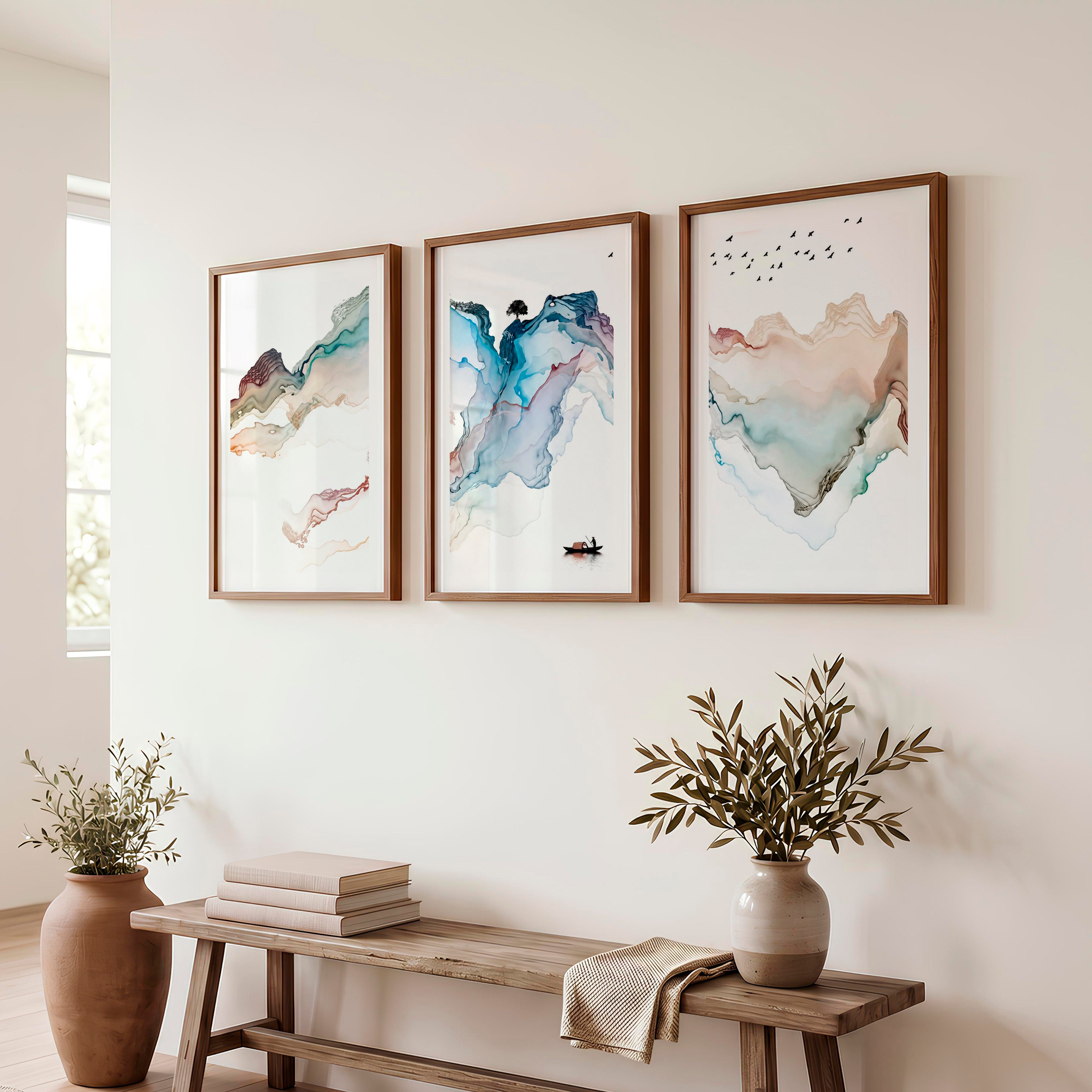 Japanese Art Featuring a Fox Swimming Through Waves - Dark Brown Framed Poster with White Border - Artworksets