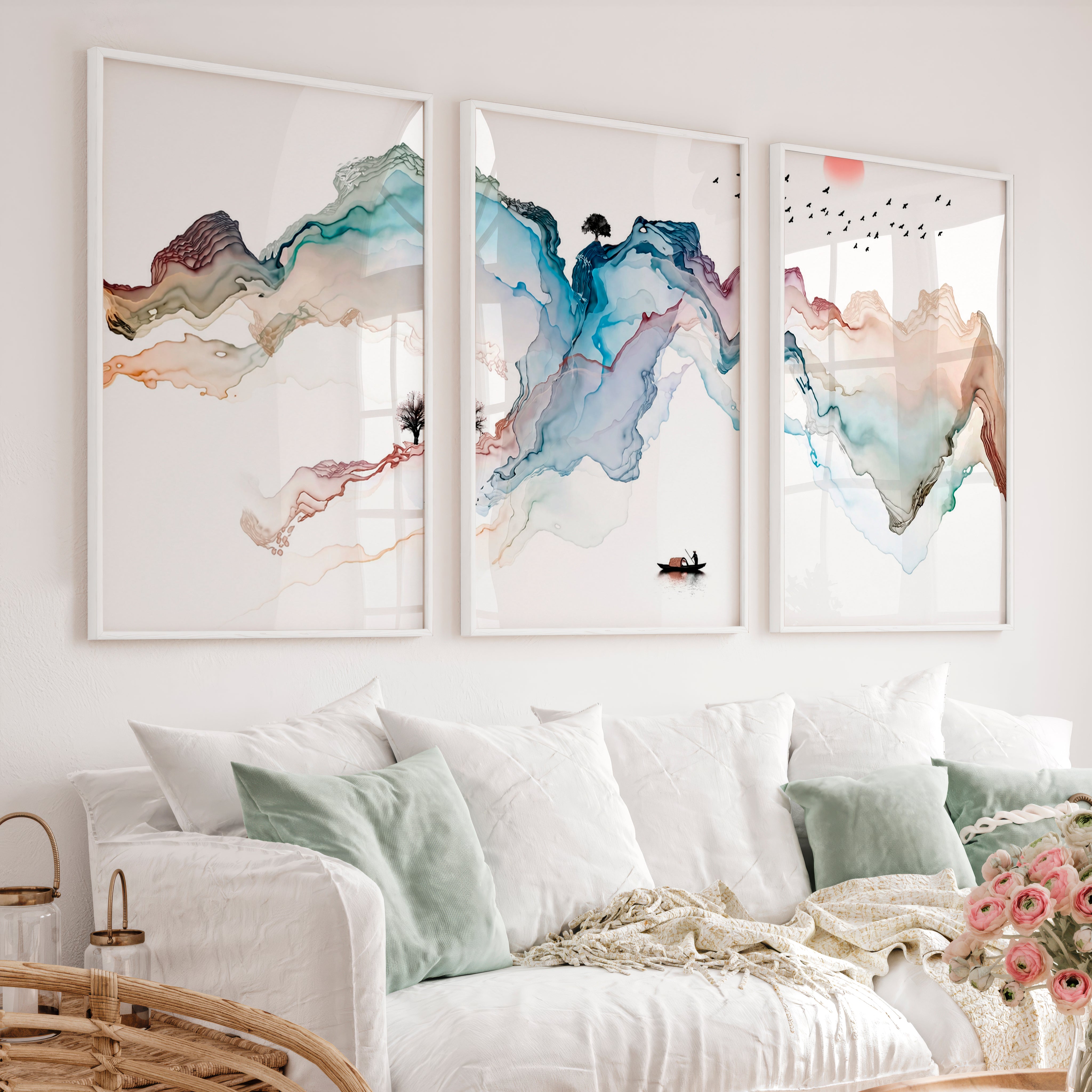 Japanese Art Featuring a Fox Swimming Through Waves - White Framed Poster No Border - Artworksets