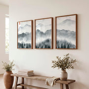 Japanese Art Set Featuring Rolling Hills - Dark Brown Framed Poster No Border - Artworksets