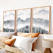 Japanese Art Set Featuring Rolling Hills - Natural Wood Framed Poster No Border - Artworksets