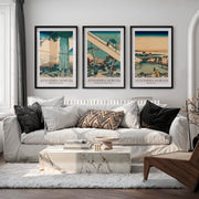 Hokusai japanese art Set with Fuji and Edo Views - Black Framed Poster with White Border - Artworksets