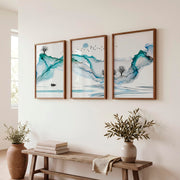Japanese art featuring Koi Fish in Sumi-e Triptych - Dark Brown Framed Poster No Border - Artworksets