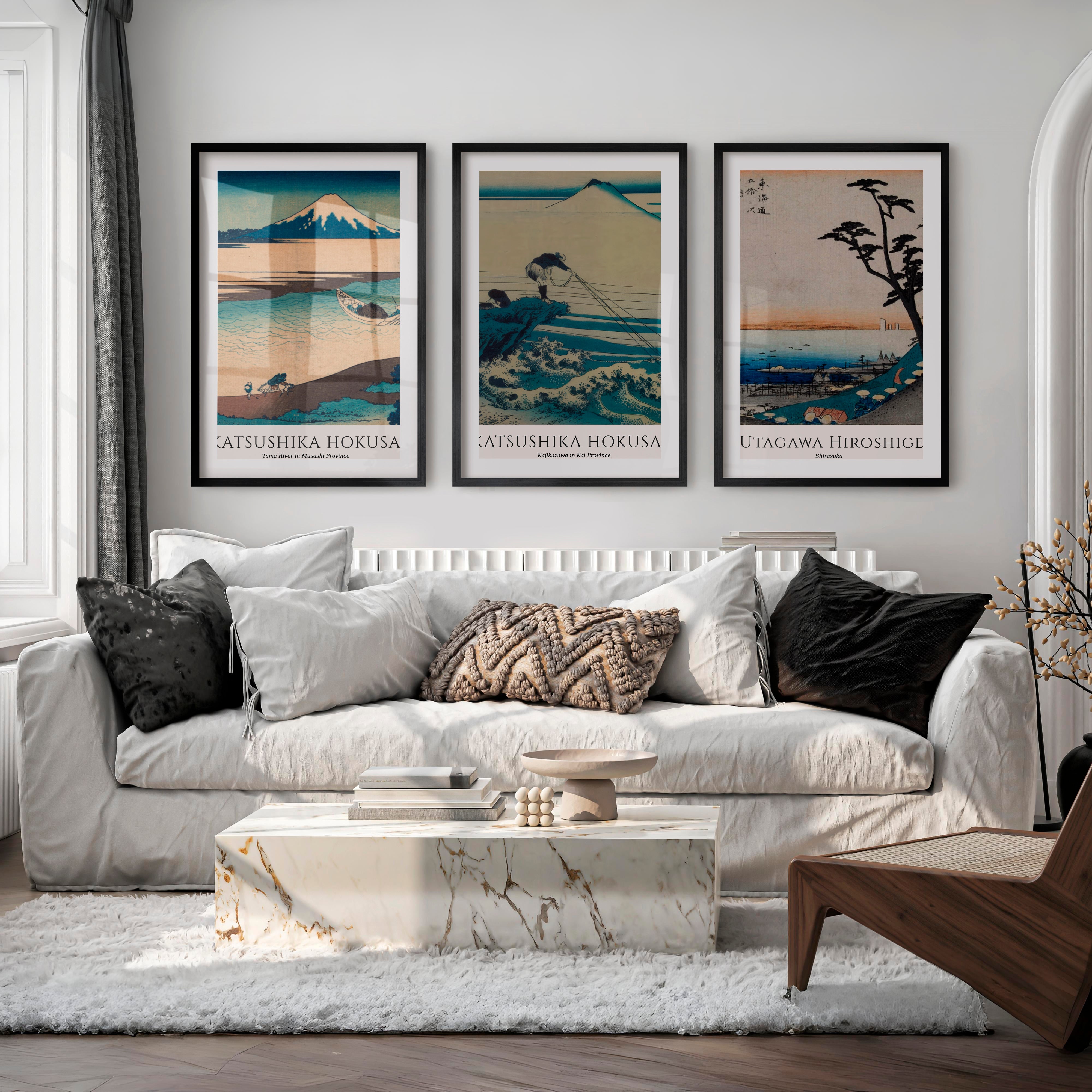 Mount Fuji japanese art poster Set - Black Framed Poster with White Border - Artworksets