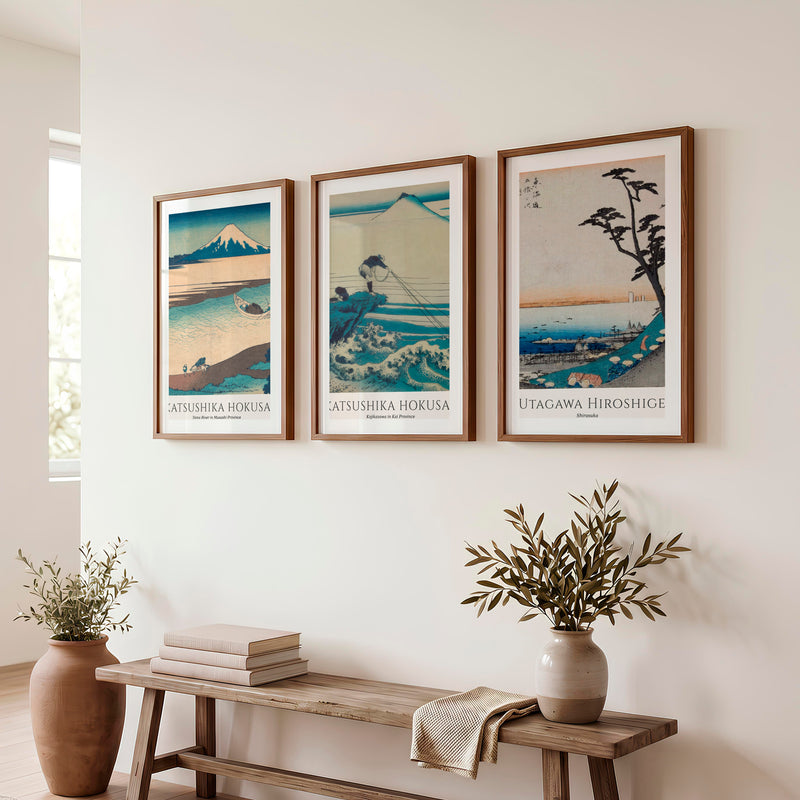 Mount Fuji japanese art poster Set - Dark Brown Framed Poster with White Border - Artworksets