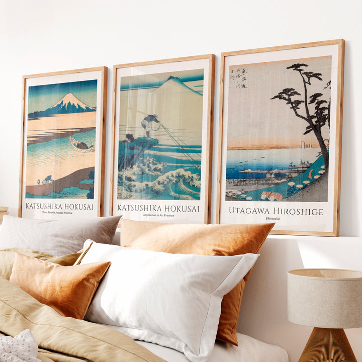 Mount Fuji japanese art poster Set - Natural Wood Framed Poster No Border - Artworksets