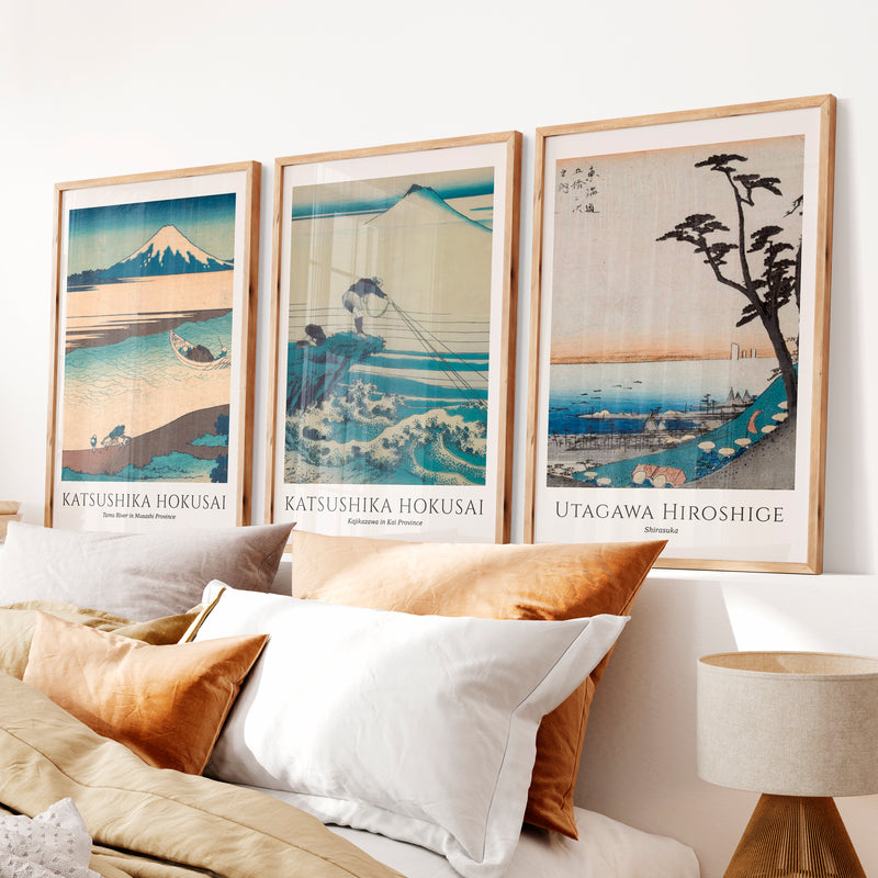 Mount Fuji japanese art poster Set - Natural Wood Framed Poster No Border - Artworksets