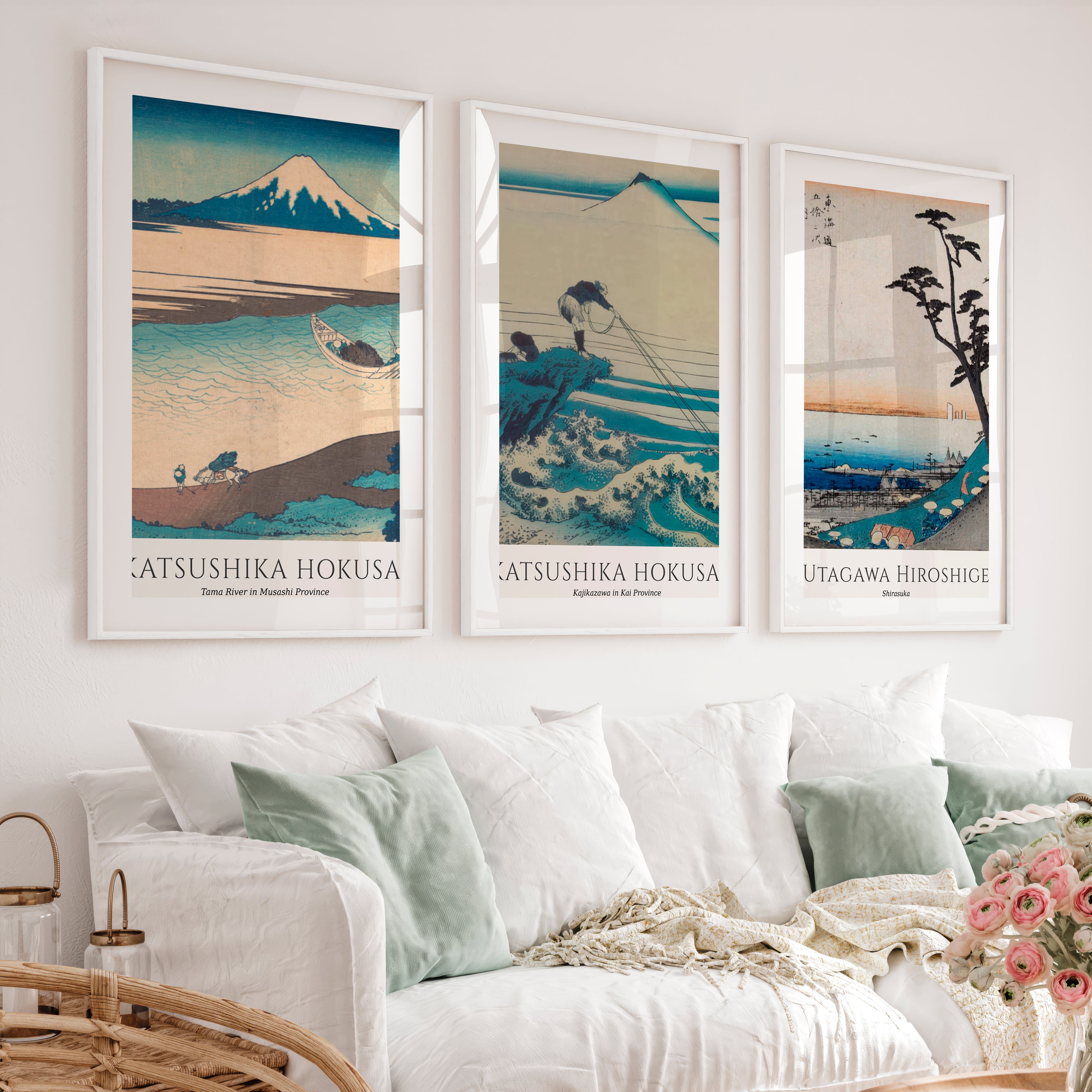 Mount Fuji japanese art poster Set - White Framed Poster with White Border - Artworksets