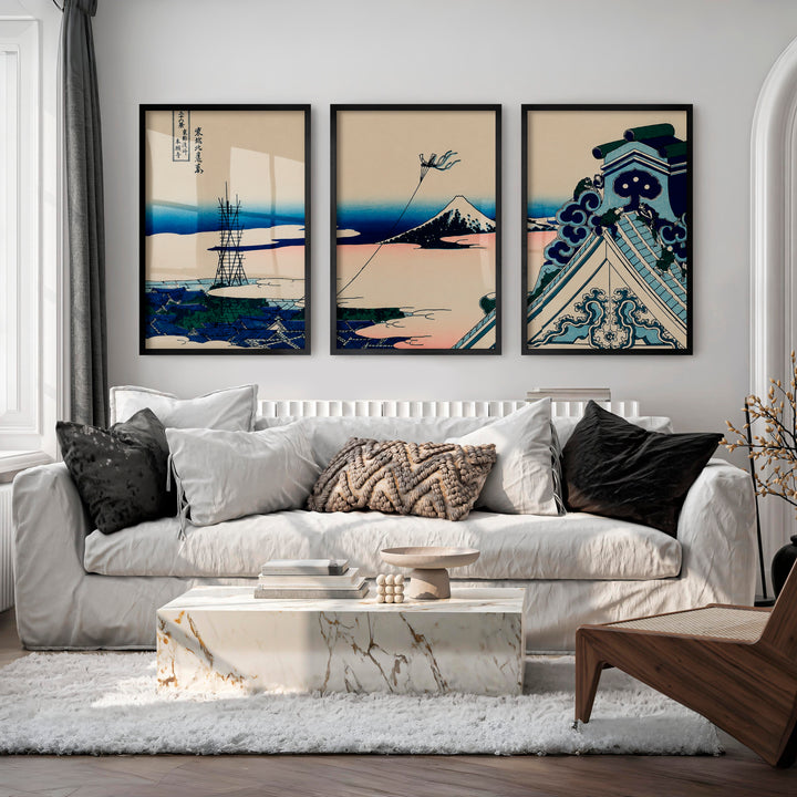 Japanese Art Poster Featuring Twisted Pine in a Mountain Landscape - Black Framed Poster No Border - Artworksets