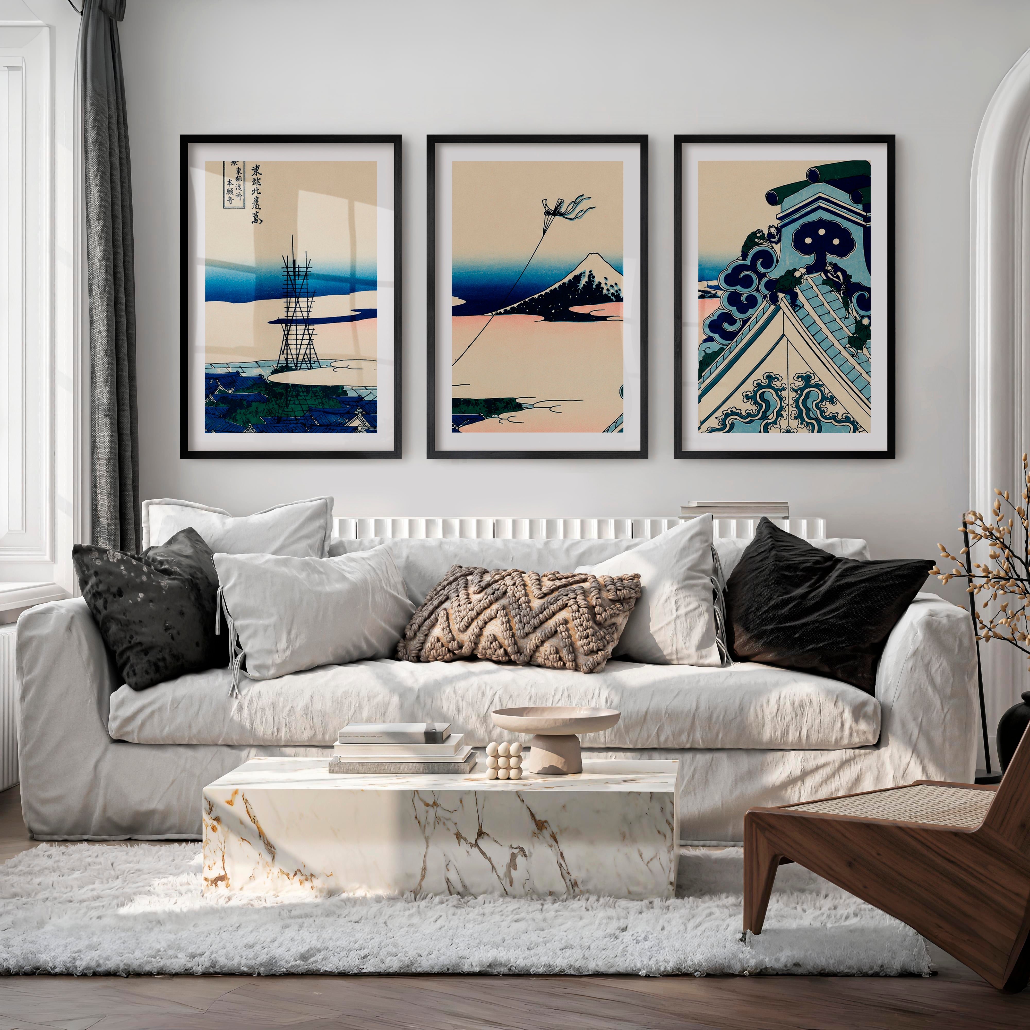 Japanese Art Poster Featuring Twisted Pine in a Mountain Landscape - Black Framed Poster with White Border - Artworksets