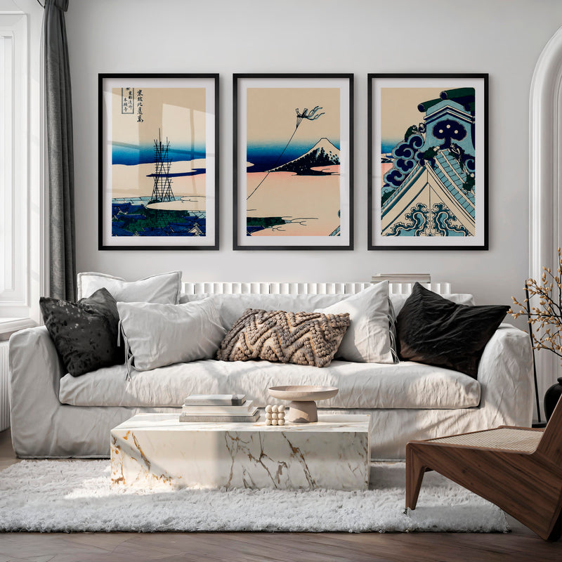 Japanese Art Poster Featuring Twisted Pine in a Mountain Landscape - Black Framed Poster with White Border - Artworksets