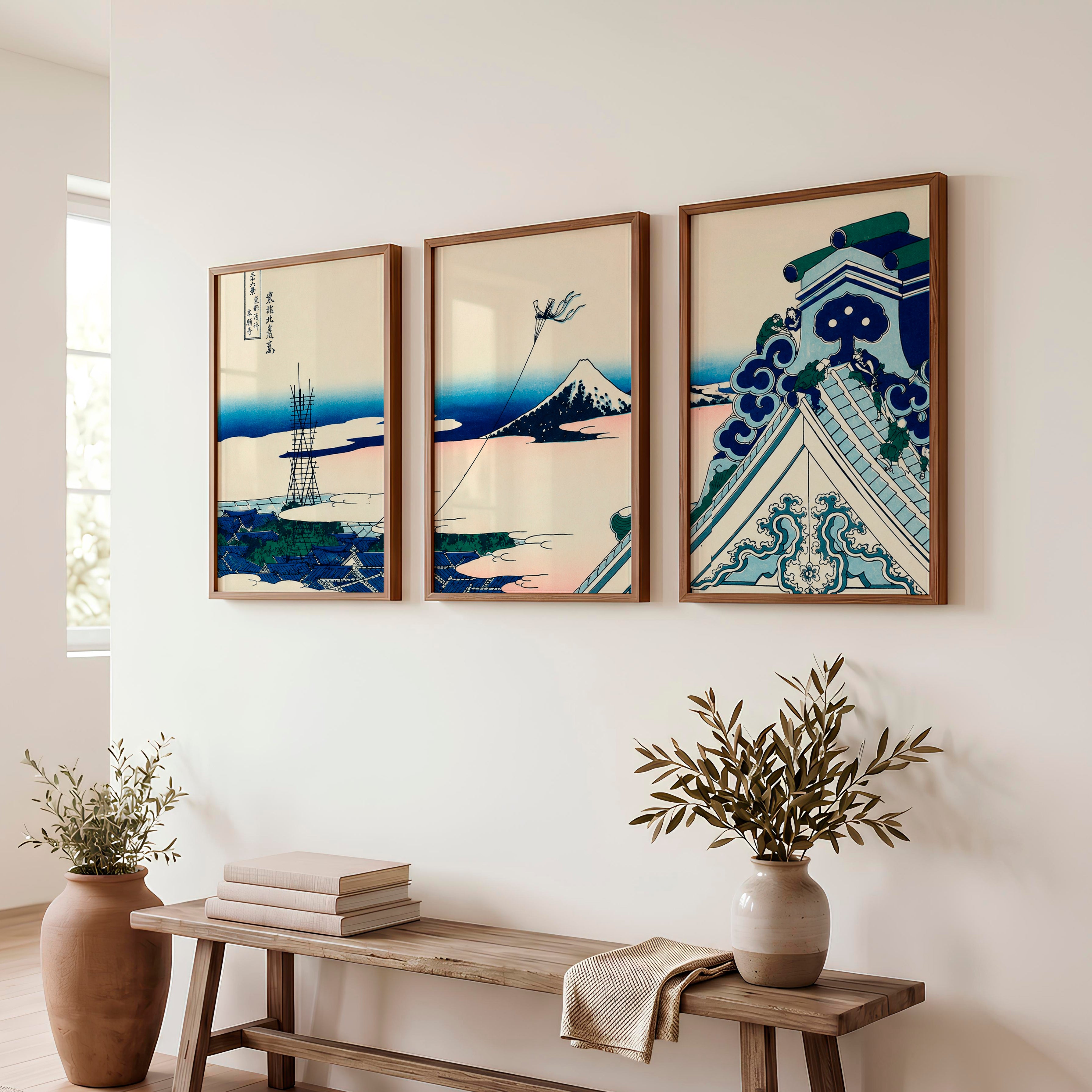 Japanese Art Poster Featuring Twisted Pine in a Mountain Landscape - Dark Brown Framed Poster No Border - Artworksets