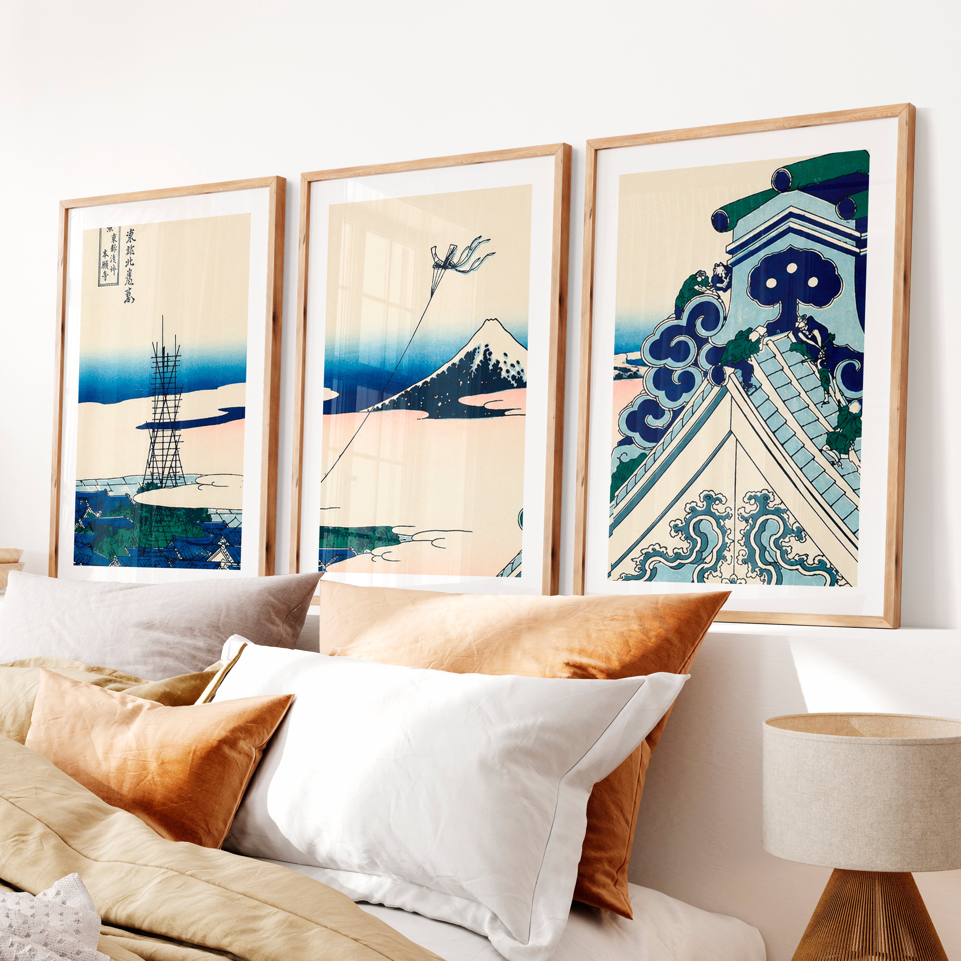 Japanese Art Poster Featuring Twisted Pine in a Mountain Landscape- Natural Wood Framed Poster with White Border - Artworksets