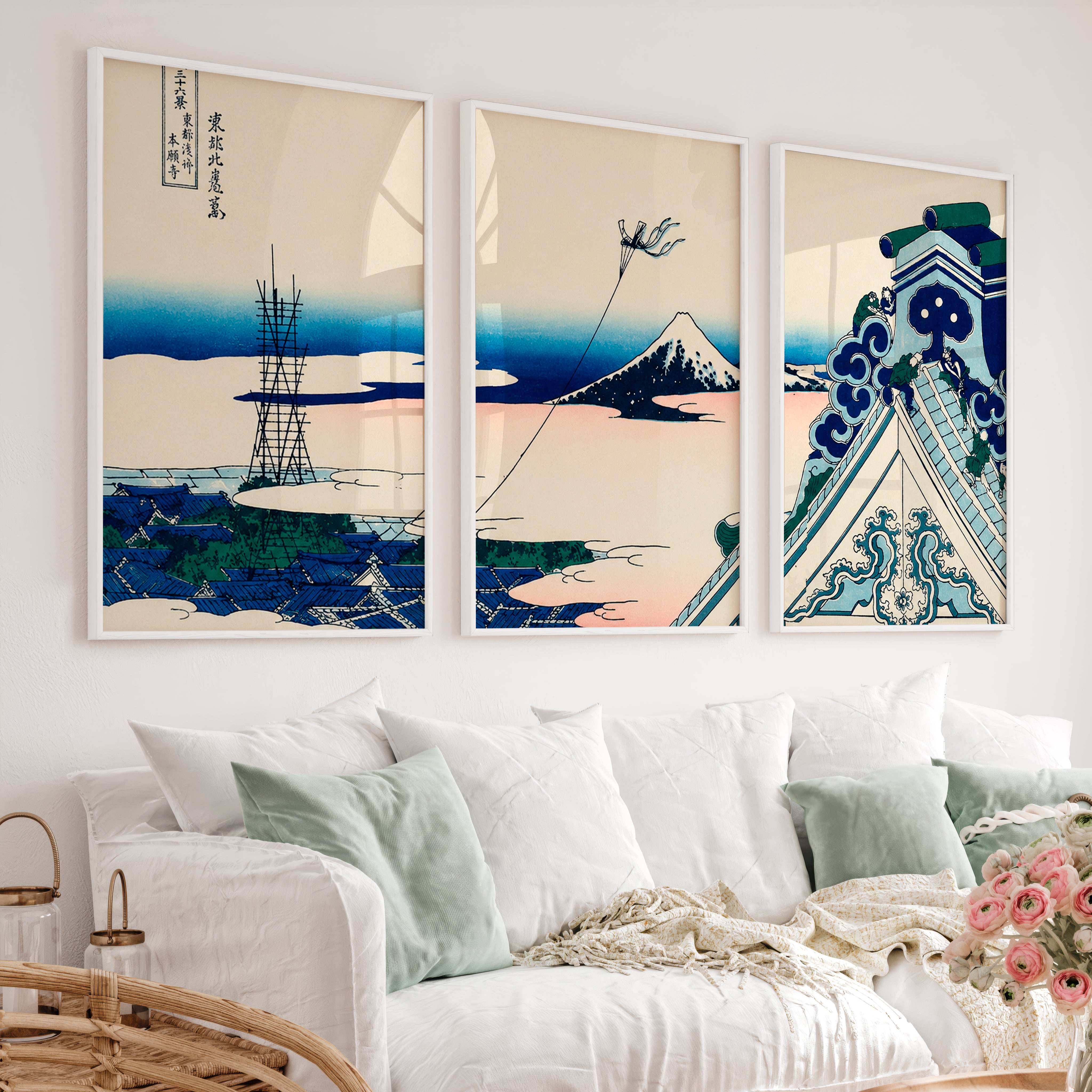 Japanese Art Poster Featuring Twisted Pine in a Mountain Landscape - White Framed Poster No Border - Artworksets