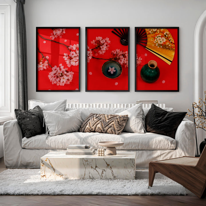 Graceful Abstract Set of Japanese Art Prints for Sale Featuring Black Ink Brushstrokes - Black Framed Poster No Border - Artworksets