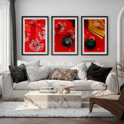 Graceful Abstract Set of Japanese Art Prints for Sale Featuring Black Ink Brushstrokes - Black Framed Poster with White Border - Artworksets