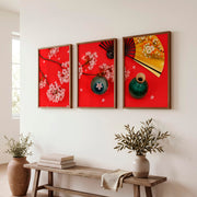 Graceful Abstract Set of Japanese Art Prints for Sale Featuring Black Ink Brushstrokes - Dark Brown Framed Poster No Border - Artworksets