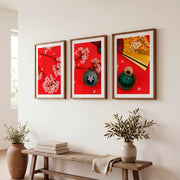 Graceful Abstract Set of Japanese Art Prints for Sale Featuring Black Ink Brushstrokes - Dark Brown Framed Poster with White Border - Artworksets