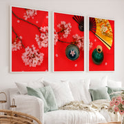 Graceful Abstract Set of Japanese Art Prints for Sale Featuring Black Ink Brushstrokes - White Framed Poster No Border - Artworksets