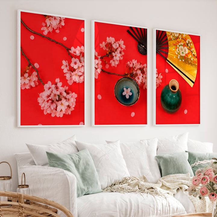 Graceful Abstract Set of Japanese Art Prints for Sale Featuring Black Ink Brushstrokes - White Framed Poster No Border - Artworksets