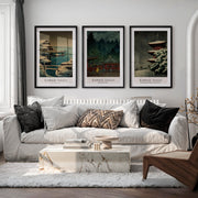 Snow Temple japanese art prints for sale Set - Black Framed Poster with White Border - Artworksets
