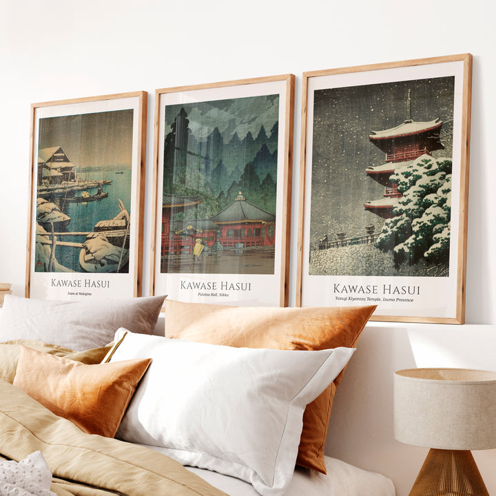 Snow Temple japanese art prints for sale Set - Natural Wood Framed Poster No Border - Artworksets