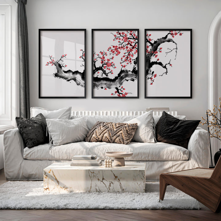 Japanese Art Featuring a Red Arched Bridge in Mountain Landscape - Black Framed Poster No Border - Artworksets
