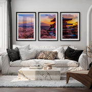Japanese Art Simple Mountains with Bamboo Forest Set - Black Framed Poster with White Border - Artworksets