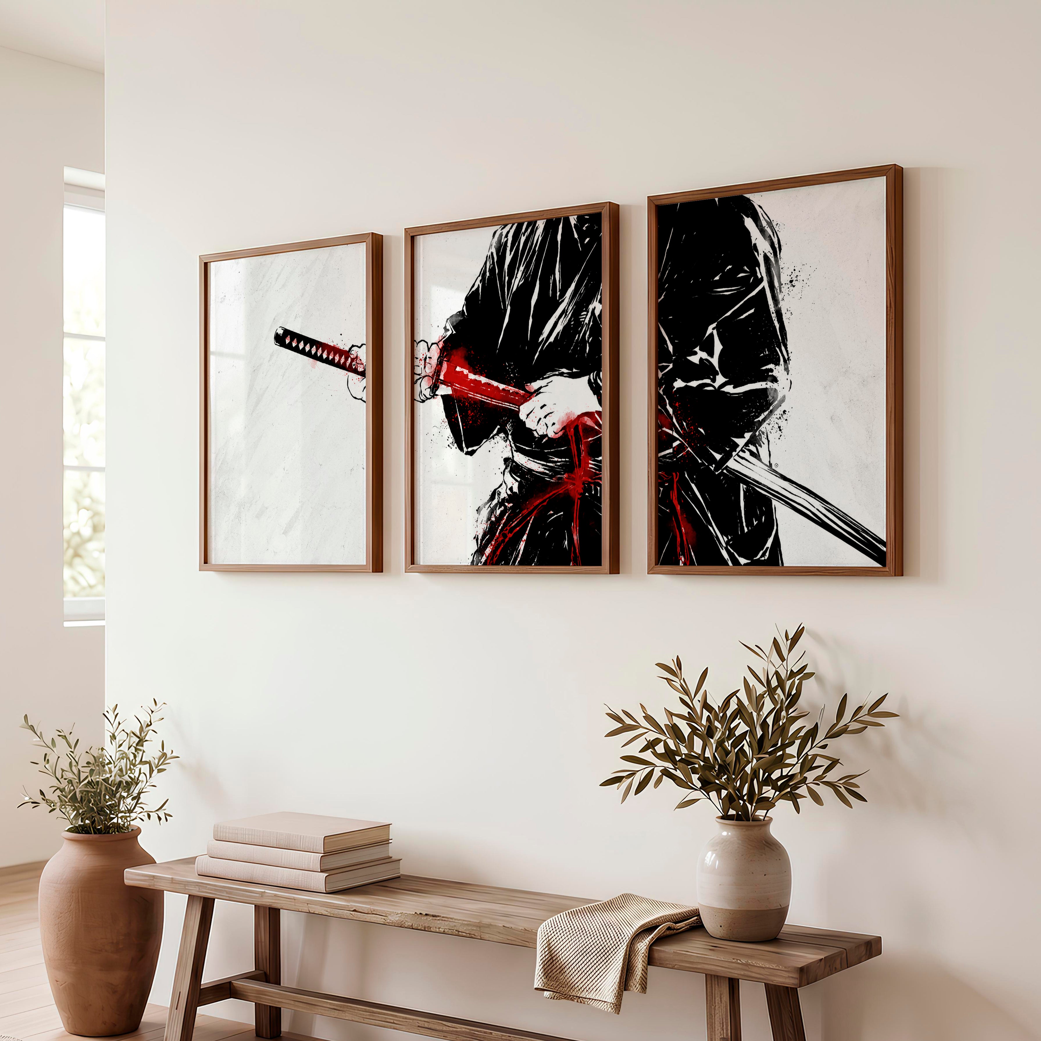 Japanese Art Wall Decor Featuring Cherry Blossom Branches - Dark Brown Framed Poster No Border - Artworksets