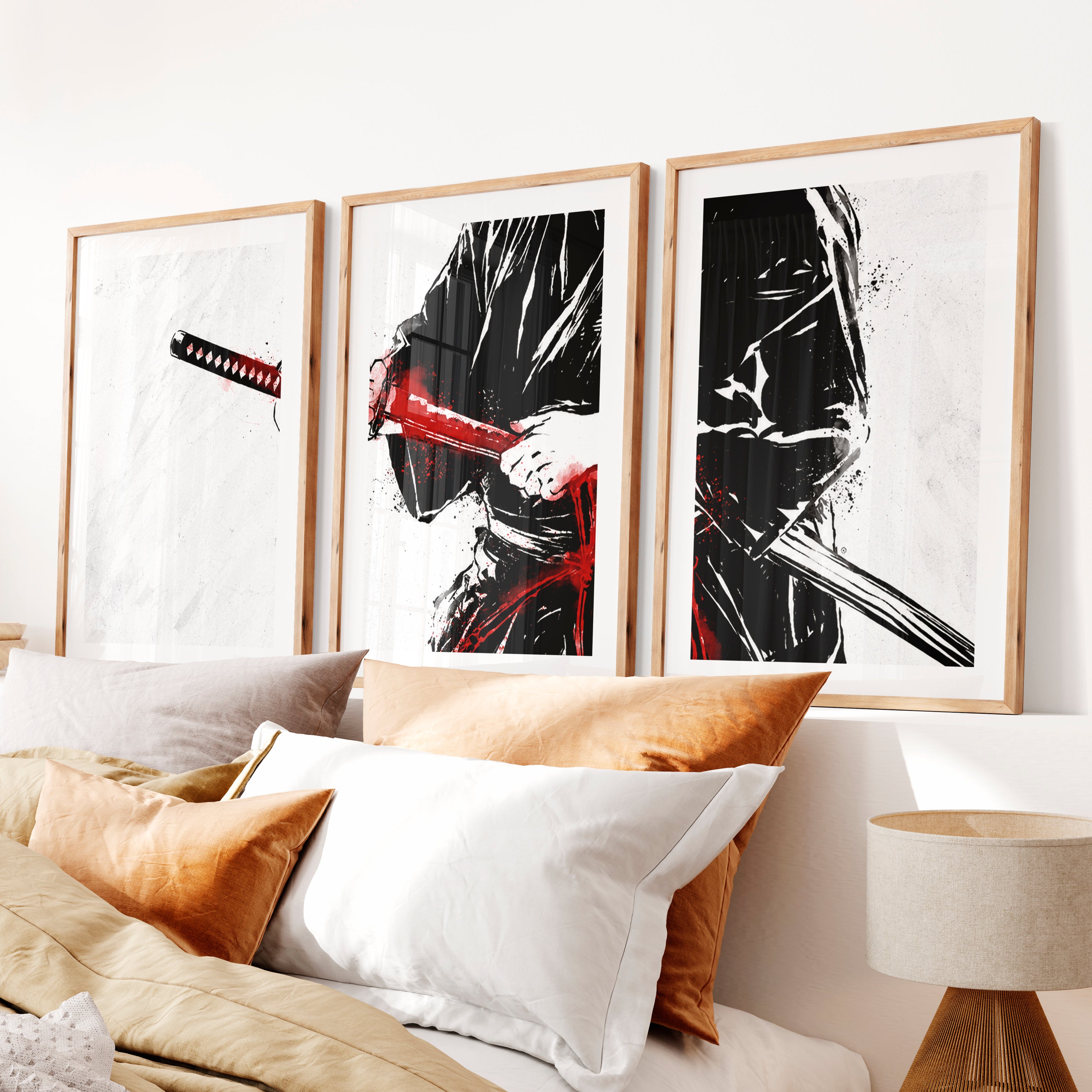 Japanese Art Wall Decor Featuring Cherry Blossom Branches- Natural Wood Framed Poster with White Border - Artworksets