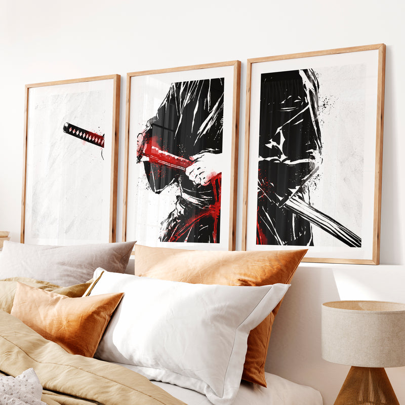 Japanese Art Wall Decor Featuring Cherry Blossom Branches- Natural Wood Framed Poster with White Border - Artworksets