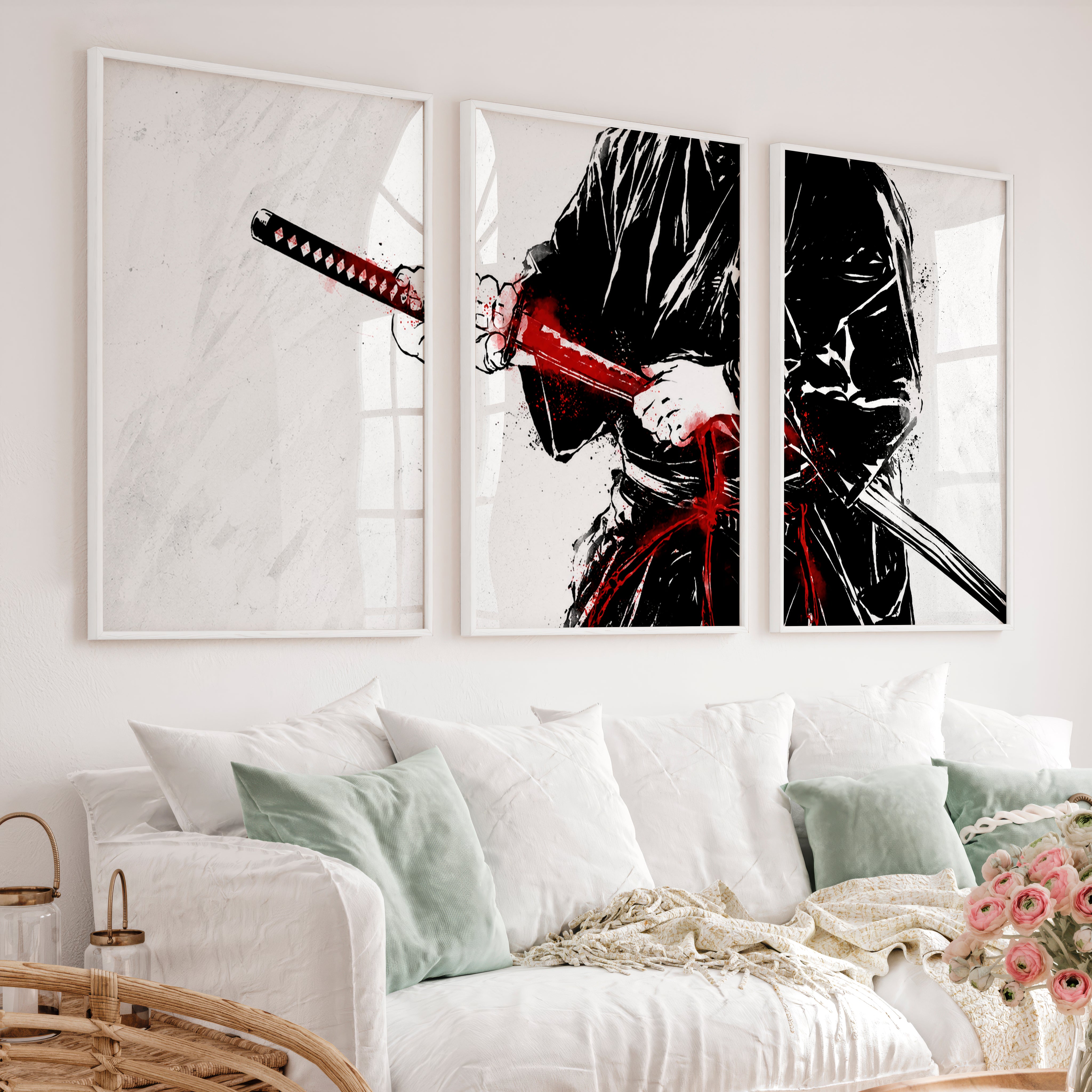 Japanese Art Wall Decor Featuring Cherry Blossom Branches - White Framed Poster No Border - Artworksets