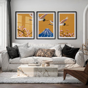 Elegant Japanese Art Wall Featuring Abstract Ink Brushstroke Wave - Black Framed Poster with White Border - Artworksets