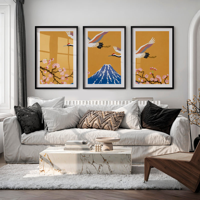 Elegant Japanese Art Wall Featuring Abstract Ink Brushstroke Wave - Black Framed Poster with White Border - Artworksets