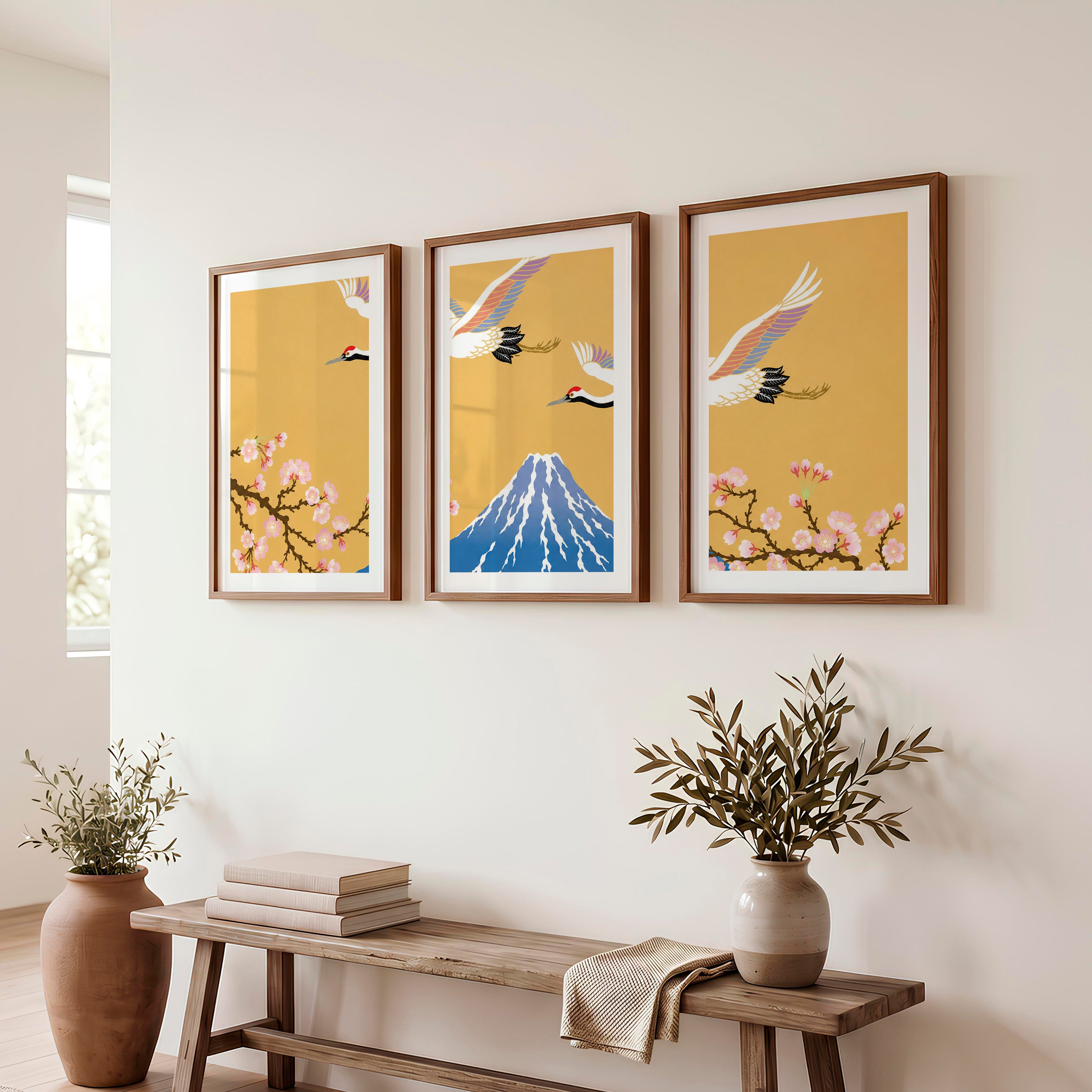 Elegant Japanese Art Wall Featuring Abstract Ink Brushstroke Wave - Dark Brown Framed Poster with White Border - Artworksets