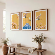 Elegant Japanese Art Wall Featuring Abstract Ink Brushstroke Wave - Dark Brown Framed Poster with White Border - Artworksets