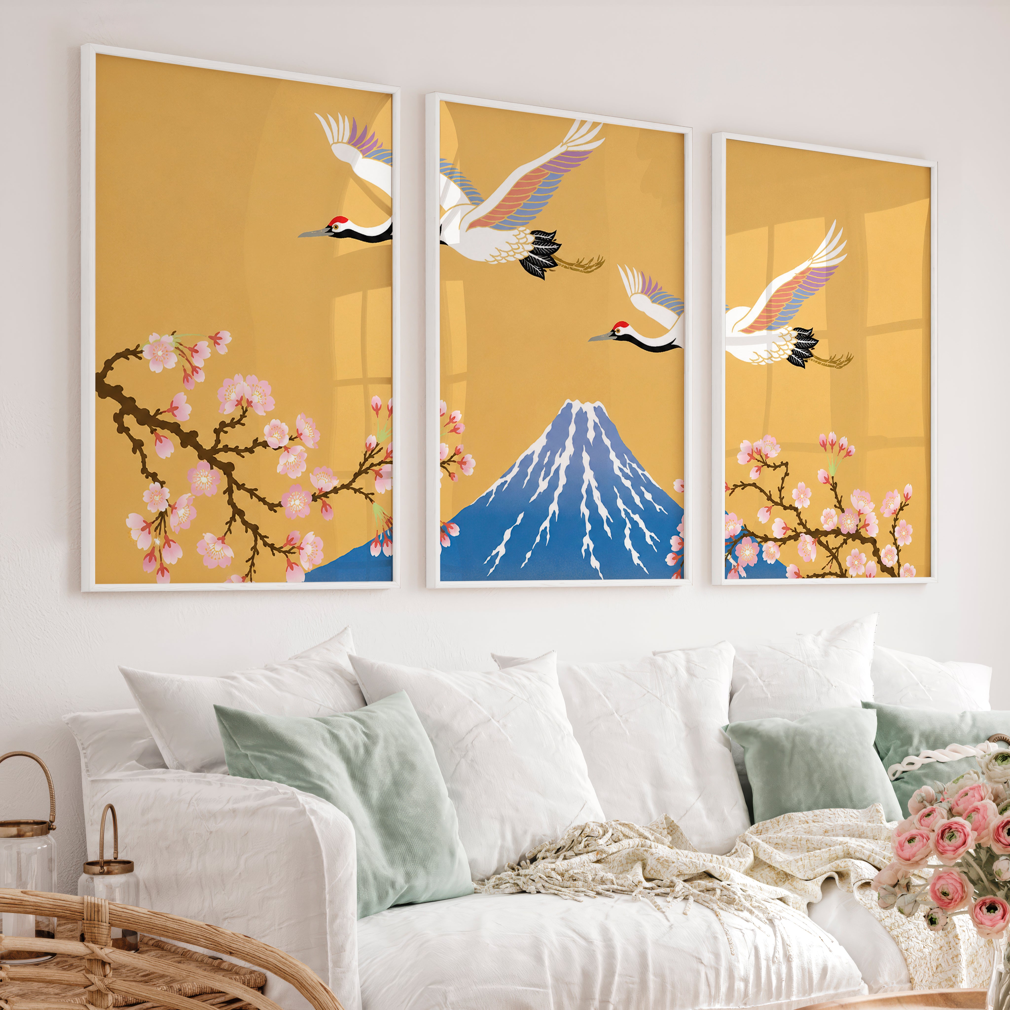 Elegant Japanese Art Wall Featuring Abstract Ink Brushstroke Wave - White Framed Poster No Border - Artworksets