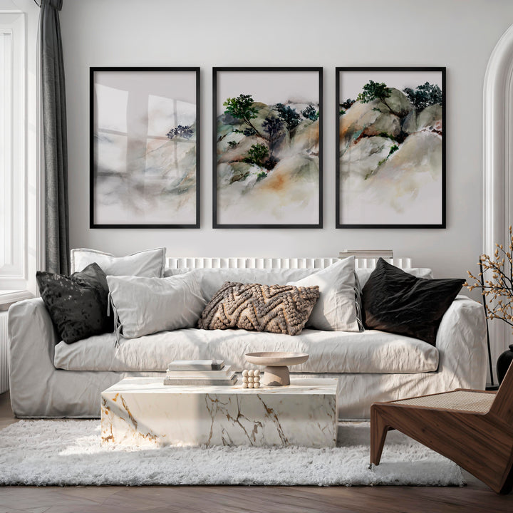 Misty River Landscape Japanese Artwork Prints - Black Framed Poster No Border - Artworksets