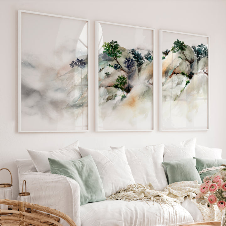 Misty River Landscape Japanese Artwork Prints - White Framed Poster No Border - Artworksets