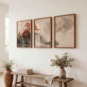 Japanese Bird Art Featuring Flying Crane and Bamboo - Dark Brown Framed Poster No Border - Artworksets