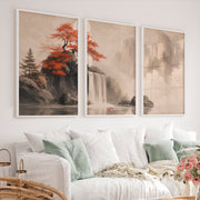 Japanese Bird Art Featuring Flying Crane and Bamboo - White Framed Poster No Border - Artworksets